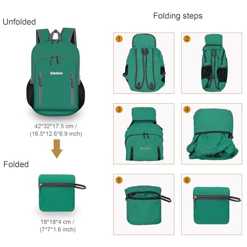 Bekahizar 20L Ultra Lightweight Backpack Foldable Hiking Daypack Rucksack Water Resistant Travel Day Bag for Men Women Kids Outdoor Camping Mountaineering Walking Cycling Climbing (Teal Blue) — view 3