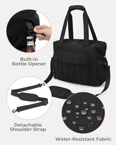 Puffer Cooler Bag 35 Cans Insulated Soft Cooler for Women Lightweight Ice Chest Leakproof & Portable Lunch Coolers for Picnic, Beach, Camping, Work, Travel, Trip (Black) — view 6