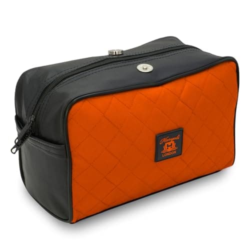 Haryali London Water-Resistant Leather Toiletry Bag for Men Large Travel Wash Bag Shaving Dopp Kit Bathroom Gym Toiletries Makeup Organizer (Orange)