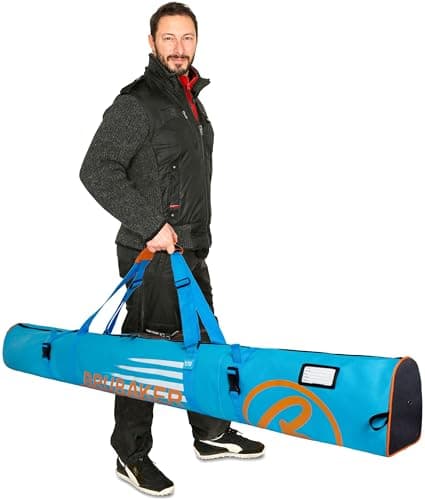 BRUBAKER Padded Ski Bag Skibag 'Carver Champion' for one Pair of Ski and Poles 170 cm Blue/Orange — view 2