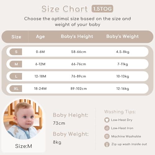 Yukkidds Baby Sleeping Bag 1.5 Tog, Cotton Sleep Sack 0-6 Months — view 5