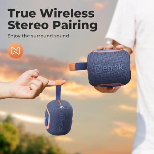 RIENOK Bluetooth Speaker Wireless Portable Waterproof Speaker with Lights FM Radio 15-Hour Playtime Bluetooth 5.3 TF Card USB Playback Mini for Home Garden Party Camping Travel — view 6