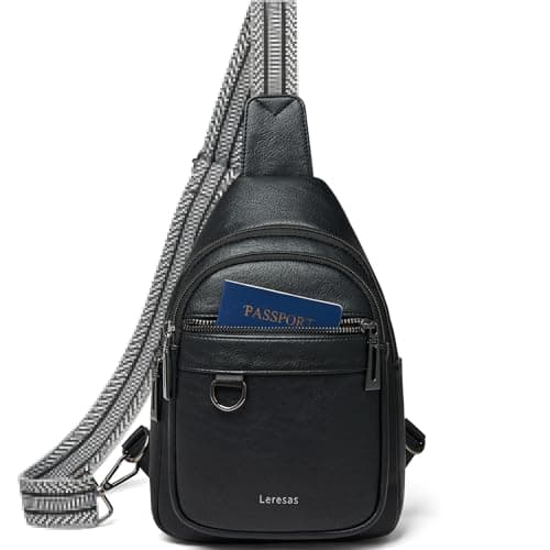 Leresas 7L Sling Bag for Women Crossbody Bag Vegan Leather Travel Sling Purse Backpack Over Shoulder Bag Cross Body Handbag Black