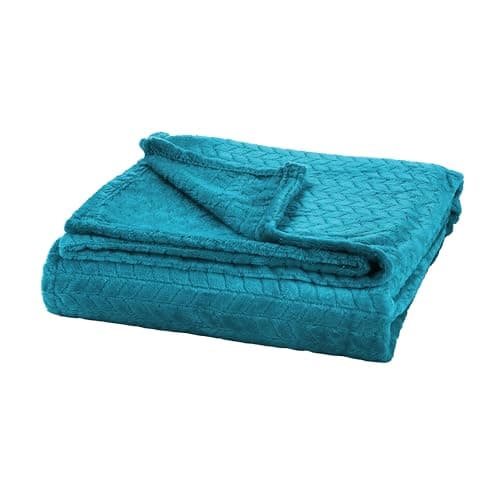 Double Sided Jacquard Fleece Throw Blanket 150×200cm, Soft Flannel Wide Wheat Ear Pattern Blanket for Sofa Bed Lounge Office Travel, Skin-Friendly Warm Breathable Machine Washable, Sapphire Blue