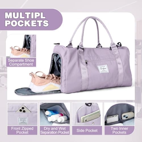 WEPLAN Gym Bag Womens Men Sports Fitness Bags Weekend Overnight Bag Travel Duffle Bags for Women with Shoes Compartment Wet Pocket,Holdall Hospital for Swimming Carry on Hand Luggag,A11-Purple — view 4