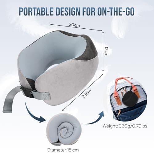 Euqvunn Travel Pillow for Airplane, Memory Foam Neck Pillow for Travel, Soft & Adjustable & Compact Ice Silk Flight Pillow for Adults, Ergonomic Travel Neck Pillow, with Storage Bag(Gray) — view 6