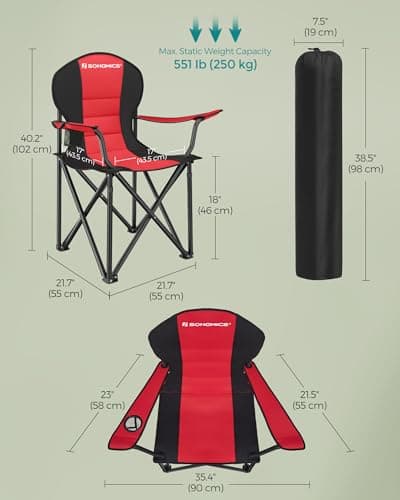 SONGMICS Folding Camping Chair, Sponge Seat, Cup Holder, 250 kg Capacity — view 3
