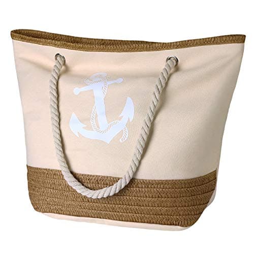 flintronic Women Beach Bag | Canvas Travel Tote Bag | Large Shoulder Bag with Rope Handle for Beach, Holiday, Shopping, Traveling (45cm*32cm*14cm) Anchor Pattern Design (Pink)