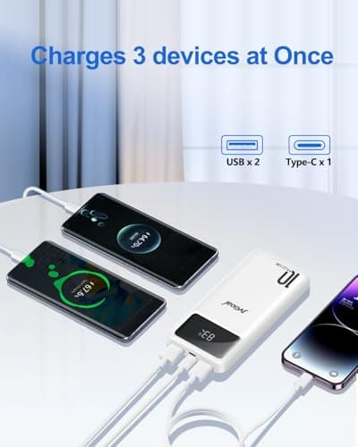 JVGoal Power Bank Fast Charging 10000mAh, 22.5W Portable Charger PD3.0 QC4.0 USB C Input & Output, Phone Battery Pack Compatible with iPhone 16 15 Plus Pro Max, iPad, Samsung, Tablet and More (White) — view 4
