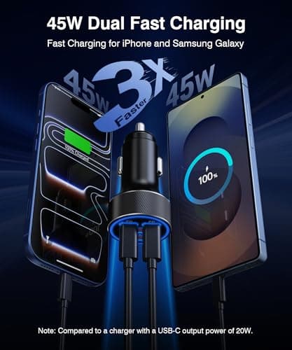 90W Car Charger Adapter,4-Port PD/QC Fast Charging Cigarette Lighter 12V USB Socket,Dual 45W USB-C/A Car Phone Charger for iPhone 17/16/15/14,Galaxy S25/S24/S23,iPad,Tablets — view 4