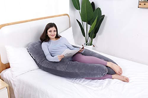 AS AWESLING Pregnancy Pillow, U Shaped Full Body Pillow, Nursing, Support and Maternity Pillow for Pregnant Women with Removable Velvet Cover (Grey) — view 5