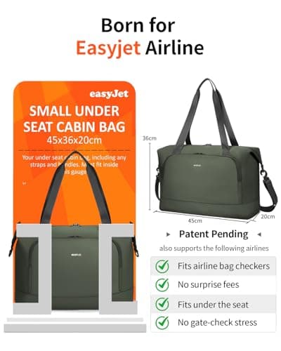 ECOHUB for Easyjet Cabin Bag 45x36x20, Underseat Foldable Travel Duffel Bag, Hand Luggage Holdall Bag for Airlines with Wet Pocket, Carry on Overnight Weekend Bag for Women Green Patent Pending — view 2