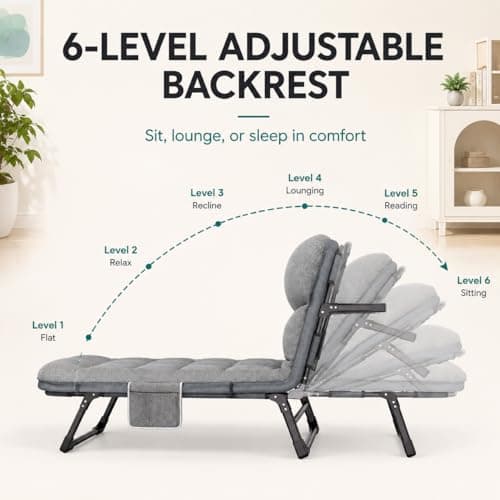 diceevil 6-Position Adjustable Folding Camp Beds for Adults with Cushion,Portable Tent Comfortable Travel Camp Beds,78.7 * 26" Extra Wide,for Home Office Camping,Supports 660 lbs — view 3