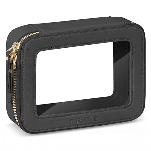 Prite Clear Makeup Bag Cosmetic Case Travel Toiletry Bag, Black, Standard