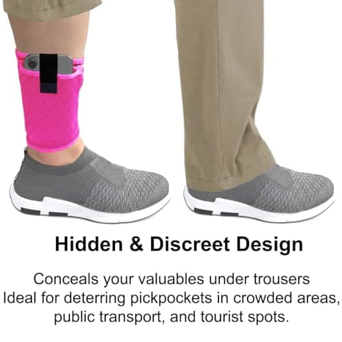 Concealed Ankle Security Pouch – Breathable Mesh Travel Wallet for Hidden Cash, Passport & Small Items – Invisible Leg Band for Flights, Hiking, Festivals, Sports, Running (L-XL, Pink) — view 2
