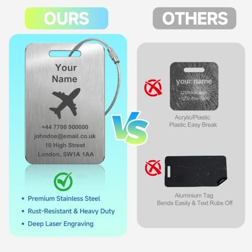 Personalised Stainless Steel Luggage Tag Laser Engraved Metal ID Label — view 4