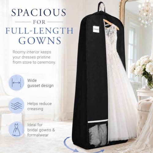 Extra Long Wedding Dress Garment Bag With Shoe Pocket, Heavy Duty Breathable Suit Cover, Dustproof Travel Dress Carrier For Gowns, Coats And Formal Wear, 72 Inch (182cm) — view 6