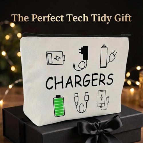 Cable Organiser Bag, Cream Zip Travel Charger Pouch for Electronics — view 5