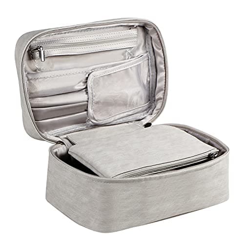 EXERZ Makeup Bag with Detachable Pouch Water Resistant PU Travel Case Grey