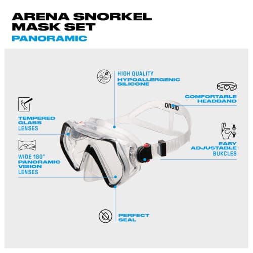arena Panoramic Mask and Mouthpiece Set for Adults, Unisex Snorkeling Mask, Panoramic Mask with Wide Field of View, Snorkel Set Adults with Anti-Leak Technology, Hypoallergenic Silicone — view 2