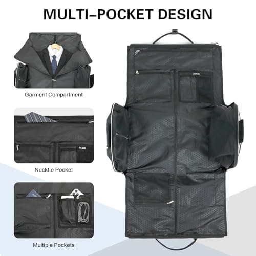 TONRUYN Rolling Garment Bag for Travel Suit Bag with Wheels Handle 55L Carry on Garment Duffle with Shoe Compartment for Men Women 3 in 1 Trolley Convertible Suit Carrier for Business Wedding, Black — view 5