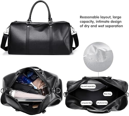 Leather Travel Duffle Bag for Men, Woven Carry On Weekender Overnight Bags for Business Sports Gym Black1 — view 3