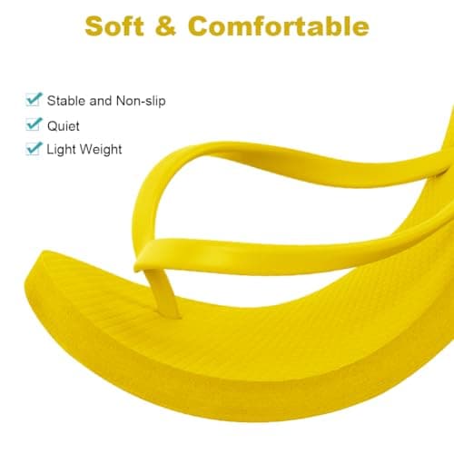 Aomig Unisex Flip Flops Ladies Girl Men Flatform Beach Flip-Flop Slim Rubber Flip Flops Women's Yoga Mat Comfortable Beach Platform Sandals Slip-Resistant Flat Flip Flops(Yellow-UK Size-8-8.5) — view 4
