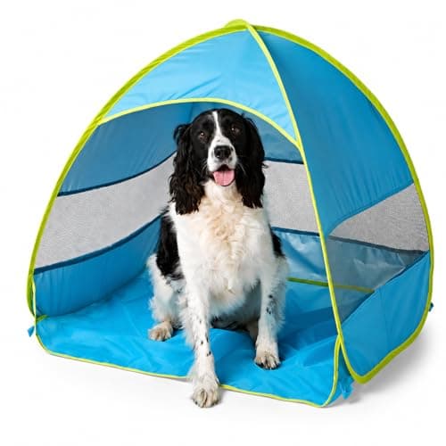 BBSK Pop Up Pet Tent for Dogs & Cats, Large 90x70x70cm, Portable Foldable Shelter, Breathable Mesh, Blue, for Beach, Camping & Backyard
