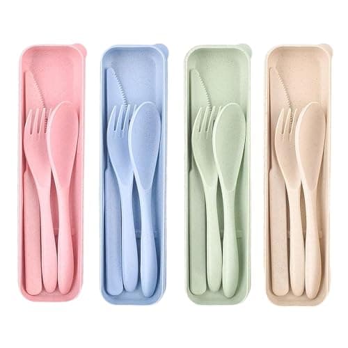 4 Pack Travel Cutlery Set Portable Camping Utensils with Case Reusable Spoon Fork Knife Tableware Set for Picnic Daily Use