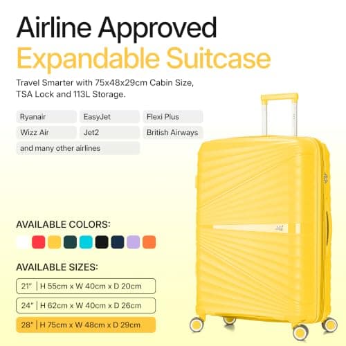 ATX Luggage Large Suitcase Expandable Unbreakable Polypropylene Hard Shell Hold Check in Fits 23-26KG Super Lightweight with 4 Dual Spinner Wheels and Built in TSA Lock (Yellow, 133 Liters) — view 2