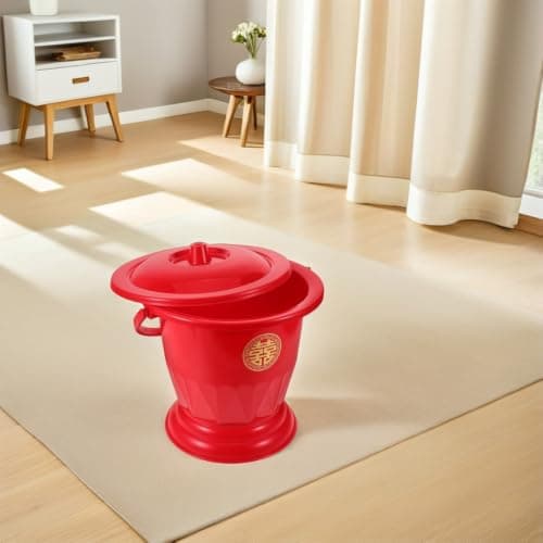 Red Wedding Chamber Pot with Lid Portable Plastic for Travel Camping — view 6