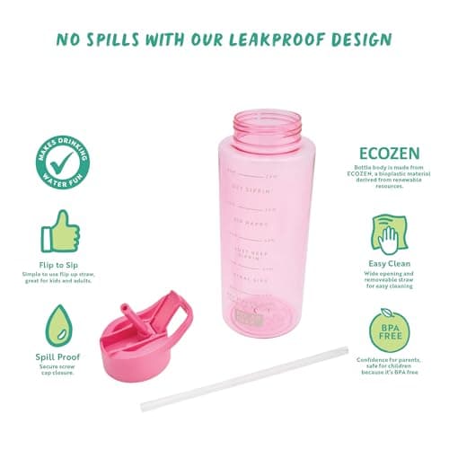 Polar Gear 1L Tracker Bottle with Easy Flip Up Straw & Hydration Tracker Markings - Rose — view 4