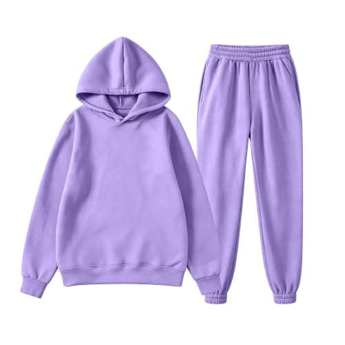 Ladies Tracksuit Sets Lavender Cotton Fleece Two Piece Outfit Women Drawstring Hooded Co Ord Sets Elastic Ankle Cuff Jogger Pants Relaxed Lounge Sets for Gym Casual Daily Wear Size M — view 4