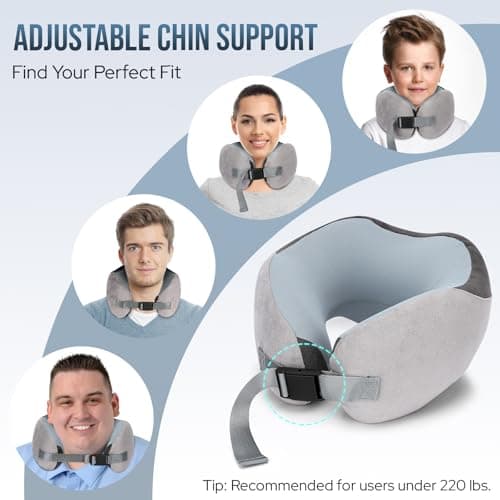 Euqvunn Travel Pillow for Airplane, Memory Foam Neck Pillow for Travel, Soft & Adjustable & Compact Ice Silk Flight Pillow for Adults, Ergonomic Travel Neck Pillow, with Storage Bag(Gray) — view 5