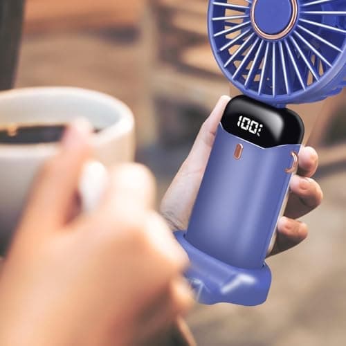 Jsdoin Hand Held Fan,Portable Handheld USB Rechargeable Fans with 5 Speeds,Battery Operated Mini Fan Foldable Desk Desktop Fans with LED Display for Home Office Bedroom Outdoor Travel (WathetBlue) — view 2