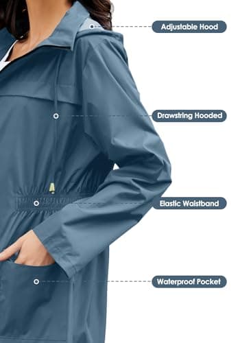 PONCEAU Women Waterproof Jacket - Ladies Lightweight Waterproof Jacket Rain Coats for Women Outdoor Packable Waterproof Jacket with Hood Breathable Functional Windbreaker Raincoat — view 2