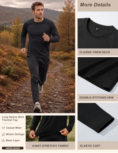 TACVASEN Men's Thermal Top Fleece Base Layer Long Sleeve Top Black, M — view 4
