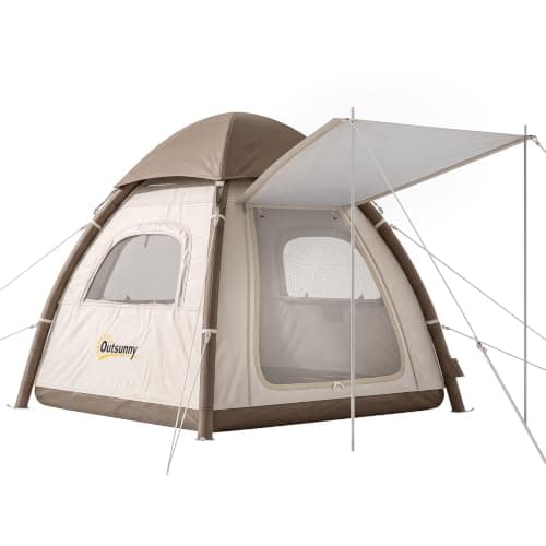 Outsunny Inflatable Camping Tent Rainfly 2-3 Man 3000mm Waterproof Cream