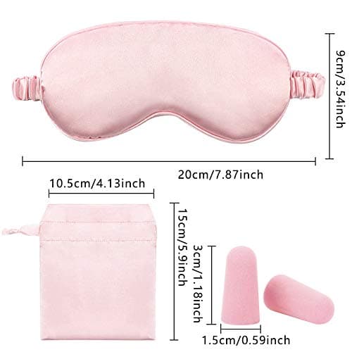 Pink Sleep Eye Mask Silk Sleep Mask Ultra Soft Blindfold Breathable Eye Cover Sleeping Mask Eyeshade with Elastic Strap and Ear Plug for Men Women Kids Night Sleeping Travel Nap Mothers Day Presents — view 2