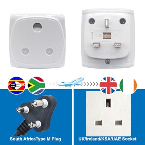 South Africa 3-pin Large Plug Type M (NOT Indian Type D plug) Adapter Convert to 3-pin UK Socket, Safety Protection Design, Flame Proof, 13A Fuse with Safety Shutter (8 Pieces White) — view 2