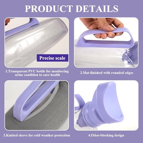 1200 ml Female Urinal Bottle, Leak Proof Portable Travel Toilet, Purple — view 6