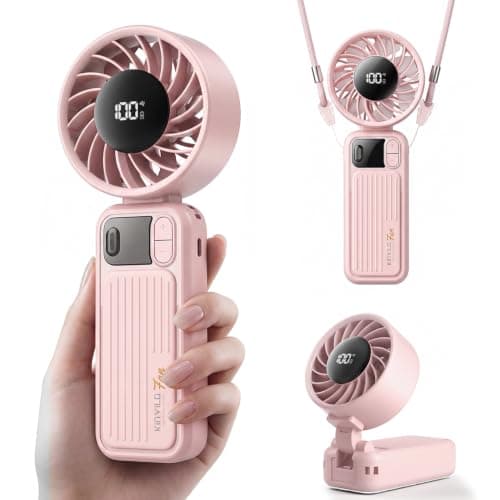 KinYiLO Portable Handheld Fan with 4000mAh Battery – 100-Speed Rechargeable Personal Cooling Fan, 16-Hour Runtime, 3-in-1 Desk & Handheld & Tilt Fan, Ultra-Quiet for Travel Beach Office, (Pink)