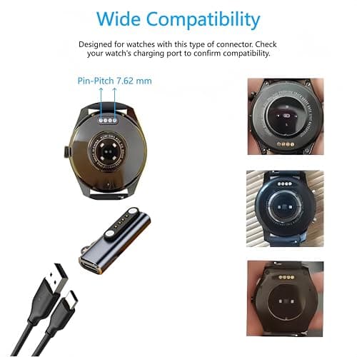 Smart Watch Universal Charger Magnetic 4 Pin, USB Type-C to Pitch 7.62mm Charging Adapter, Compatible All Charging spacing 7.5 mm-8 mm 4-pin Smartwatch (2-Pack) — view 3