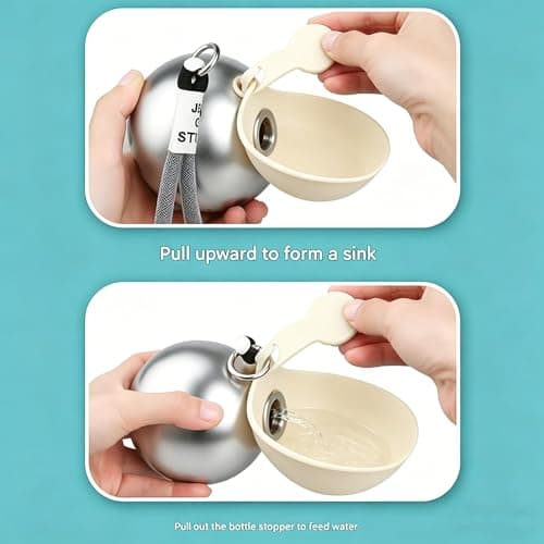 Dog Water Bottle, Stainless Steel Portable Dog Water Bottle (285 Ml),For Dogs & Cats, Leak-Proof Dispenser With Foldable Silicone Bowl,Ideal For Walks & Outdoor Hikes (Beige) — view 3