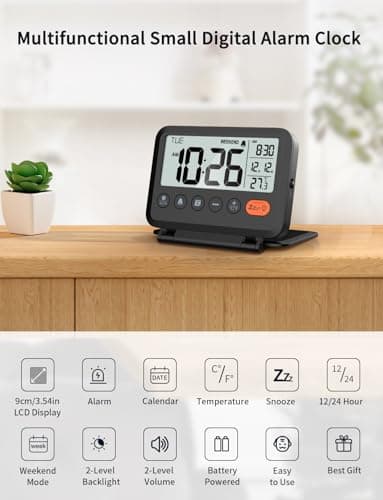 Digital Travel Alarm Clock, 2-Level Backlight, 2 Volumes, Snooze & Weekend — view 2