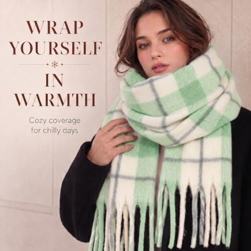 Fjquamitix Womens Blanket Scarves Winter Warm Tartan Plaid with Fringes — view 6