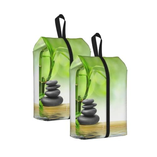 Stone Bamboo Print Waterproof Shoe Bag Travel Bag with Carry Strap Storage Bag Versatile Cosmetic Bag-2pcs