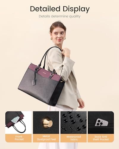 LOVEVOOK Laptop Handbags for Women, 15.6 Inch PU Leather Work Tote Bags — view 6