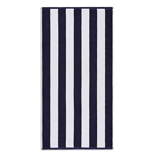 La Maison Cabana Stripe Beach Towels 100% Cotton 70cm x 150cm Large Pool Towel Absorbent Supersoft Quick Dry Sand Proof Beach Towel Holiday Yoga Gym Swimming Towel (2, Navy Blue)