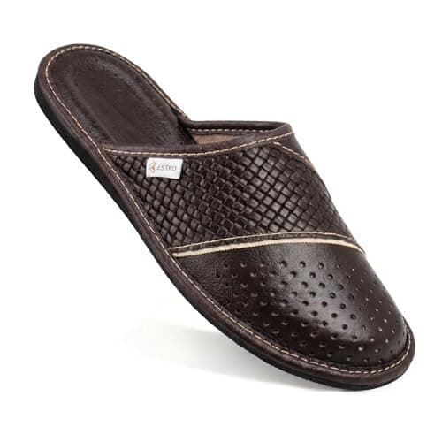 ESTRO Men's Leather Slippers Mules House Shoes M55 (10 UK, M66 Brown) — view 4